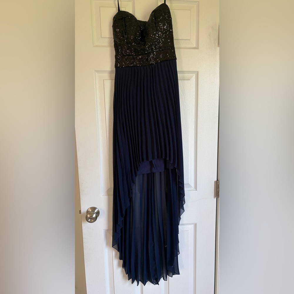 B. Darlin Black and Navy Strapless High-Low Dress